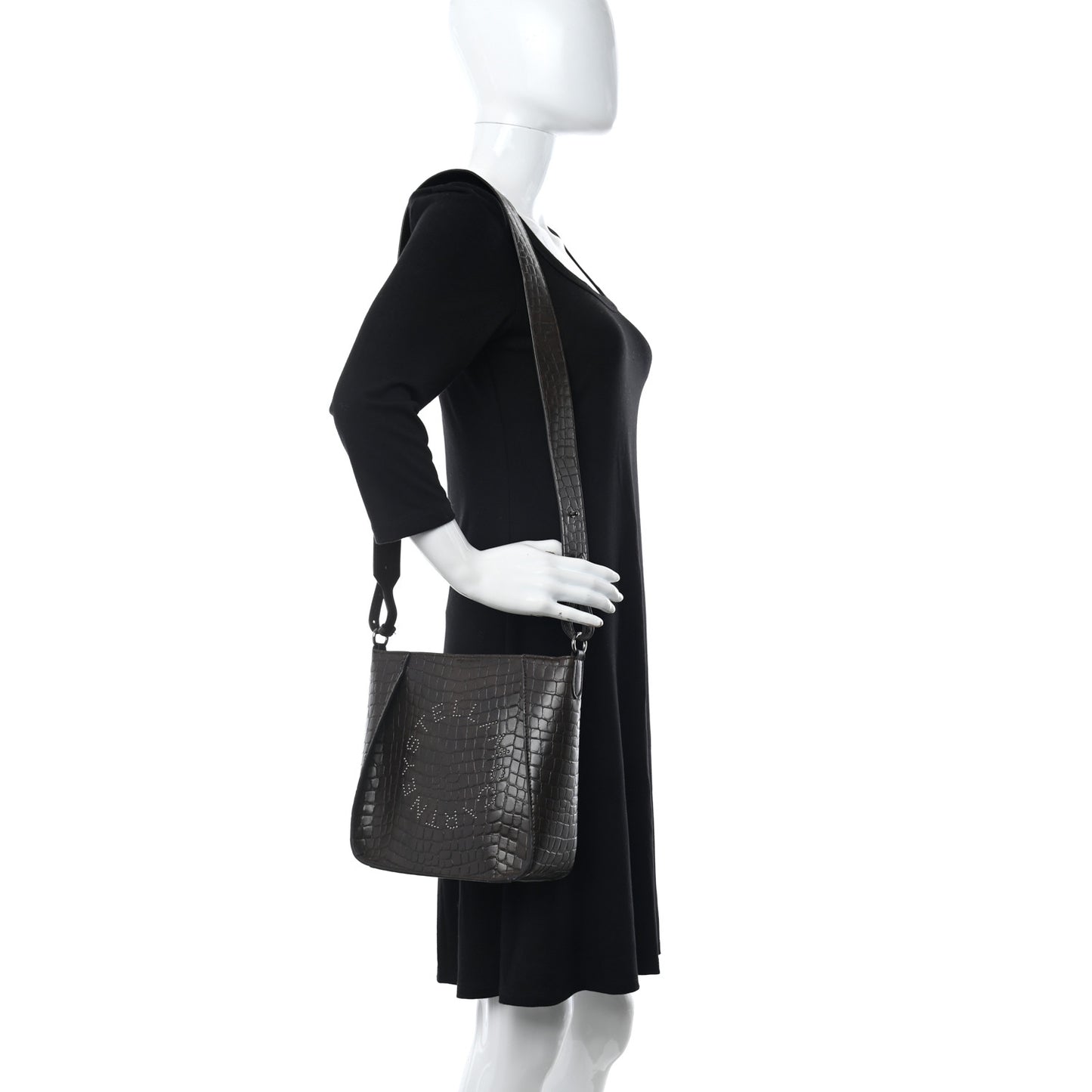 Crocodile Embossed Studded Logo Mini Crossbody Mahogany