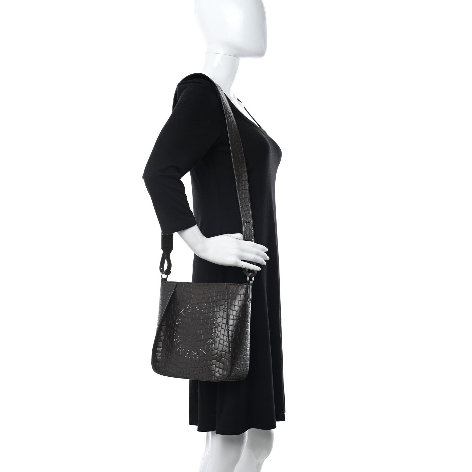 Stella McCartney Crocodile Embossed Studded Logo Mini Crossbody Mahogany 2 of 11