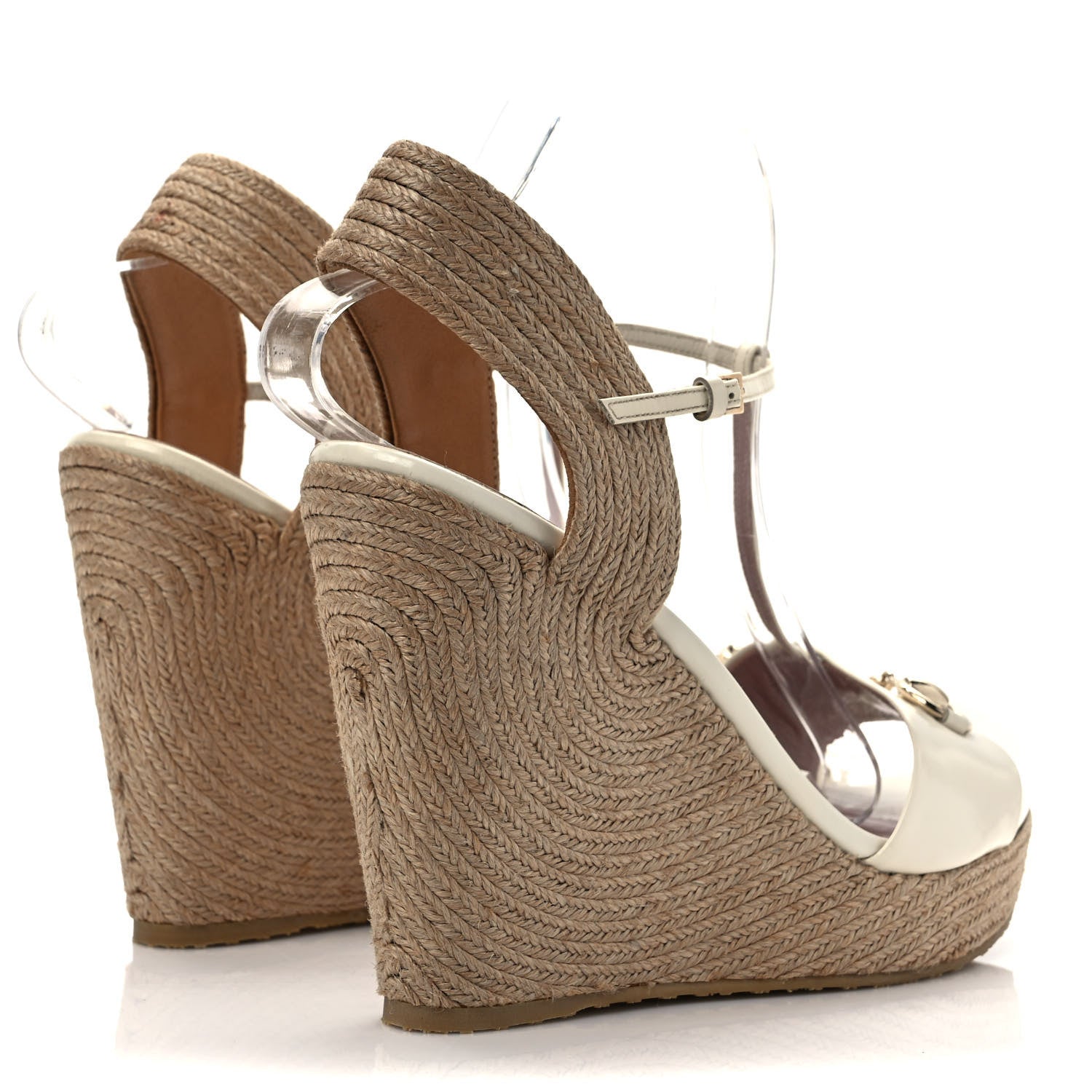 Gucci Kid Scamosciato Horsebit Platform Espadrille Wedge Sandals 41.5 Cream 4 of 8