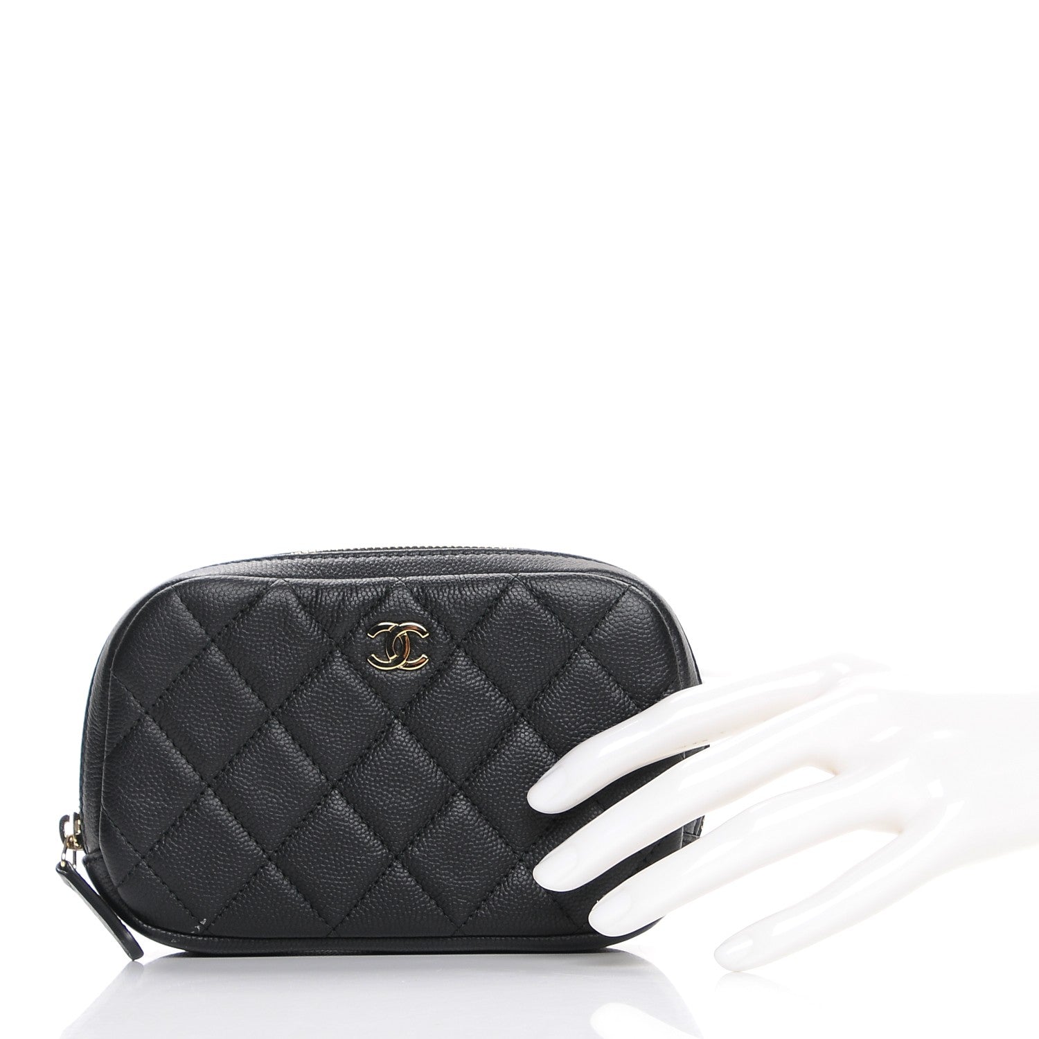 Chanel Caviar Quilted Small Curvy Pouch Cosmetic Case Black 2 of 9