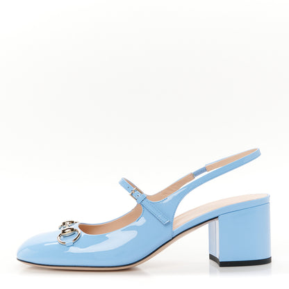 Gucci Vernice Crystal Horsebit Charlotte 42mm Slingback Pumps 39 Glacial Blue 1 of 10