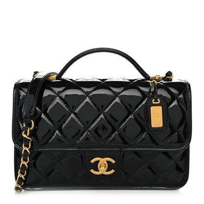 Chanel Patent Quilted Small School Memory Top Handle Flap Black 1 of 10