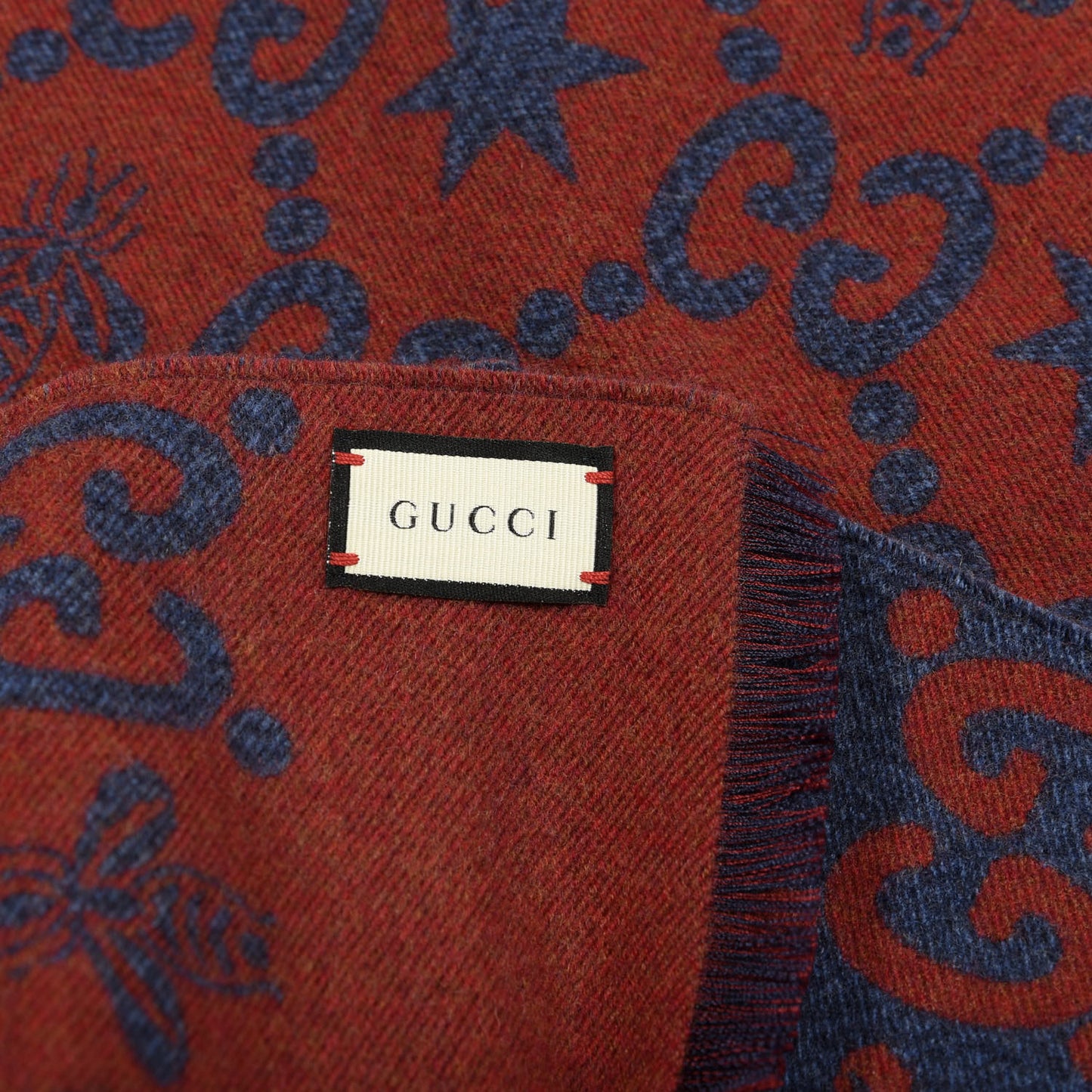 Wool Silk GG Monogram Fly Constellation Scarf Sapphire Red