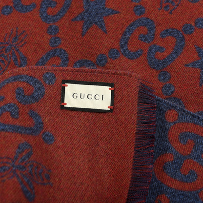 Gucci Wool Silk GG Monogram Fly Constellation Scarf Sapphire Red 3 of 4