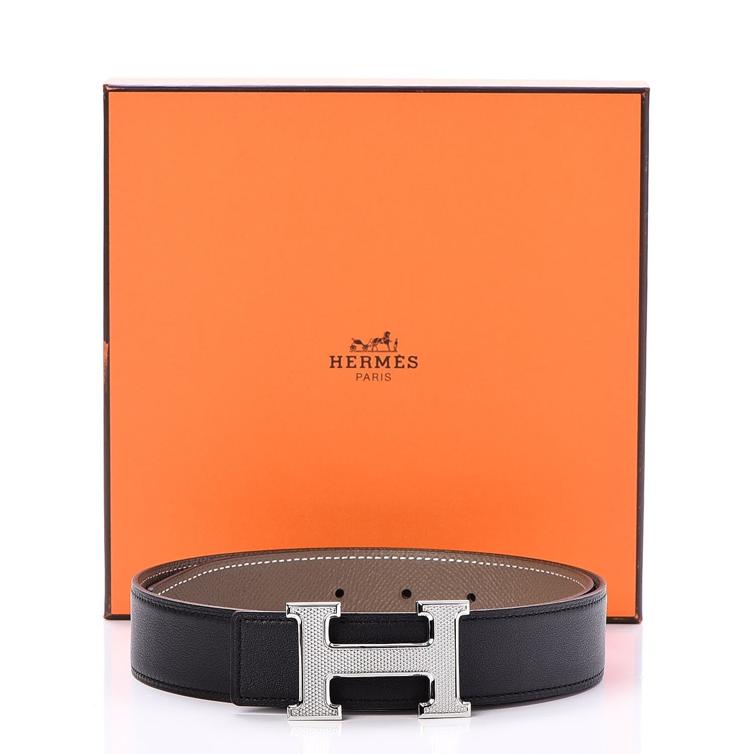 Hermes Swift Togo 32mm Guilloche H Belt 75 Black Etoupe 13 of 13