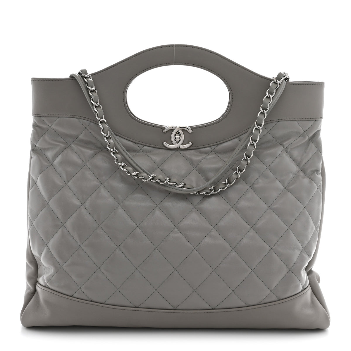 Lambskin Quilted Large 31 Shopping Bag Grey