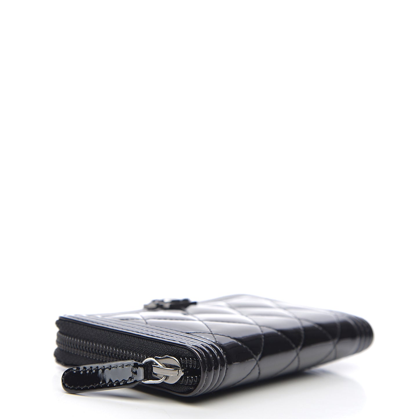 Patent Quilted Small Boy Zip Around Wallet Black