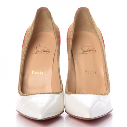 Christian Louboutin Glitter Patent Fluo Tucsick 100 Pumps 39.5 White Gold 2 of 9
