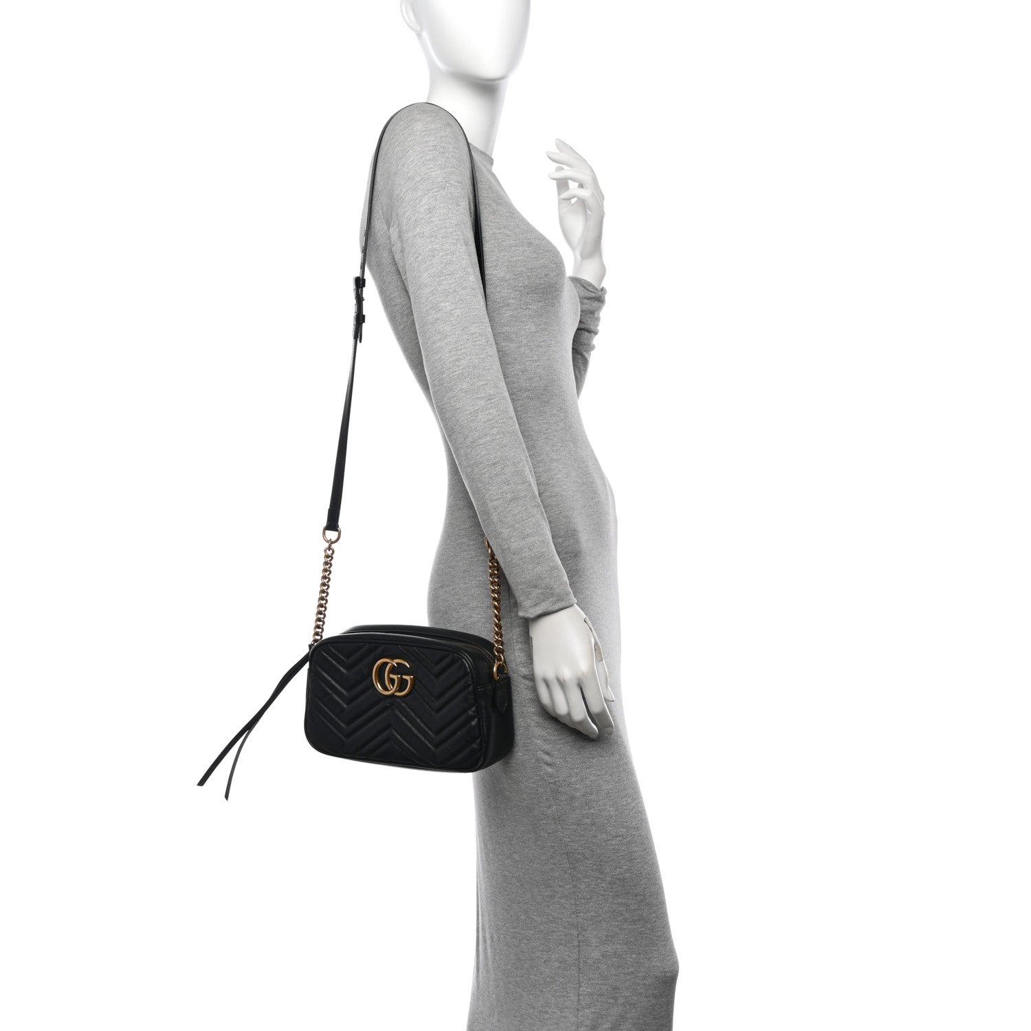 Gucci Calfskin Matelasse Small GG Marmont Chain Shoulder Bag Black 2 of 12
