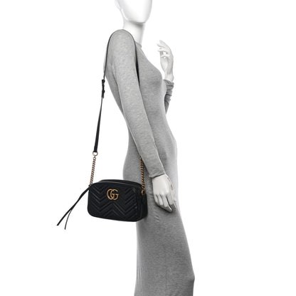 Gucci Calfskin Matelasse Small GG Marmont Chain Shoulder Bag Black 2 of 12