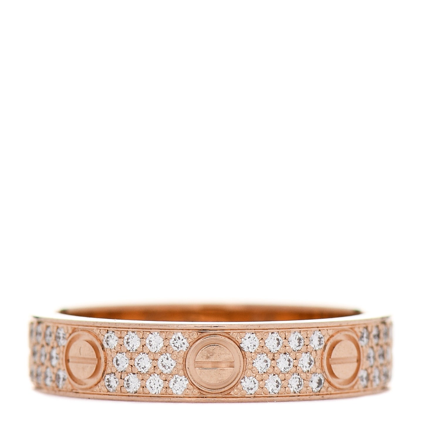 18K Pink Gold Diamond 4mm LOVE Wedding Paved Band Ring 50 5.25