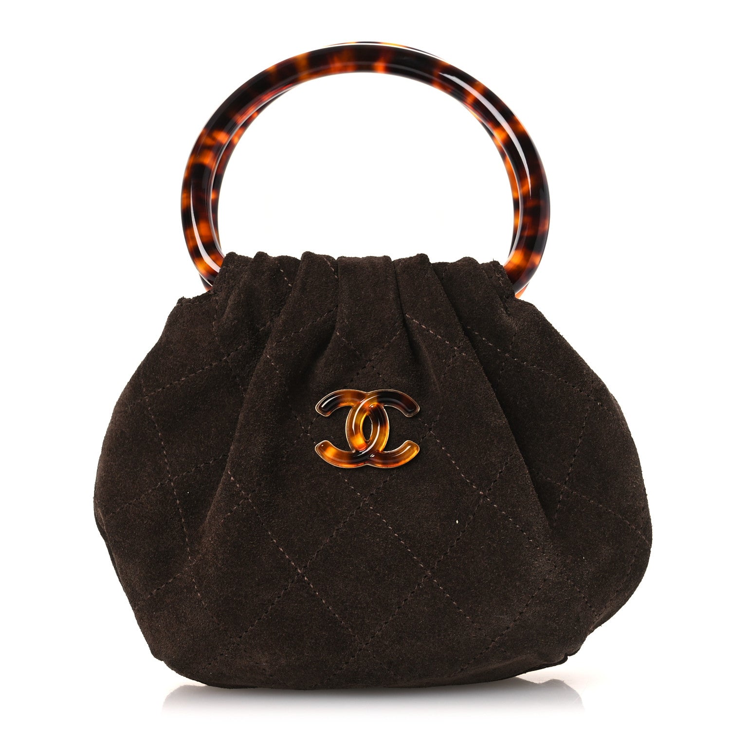 Chanel Suede Calfskin Plexiglass Tortoise Shell Quilted Mini Pouch Brown 1 of 10