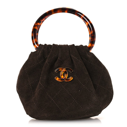 Chanel Suede Calfskin Plexiglass Tortoise Shell Quilted Mini Pouch Brown 1 of 10