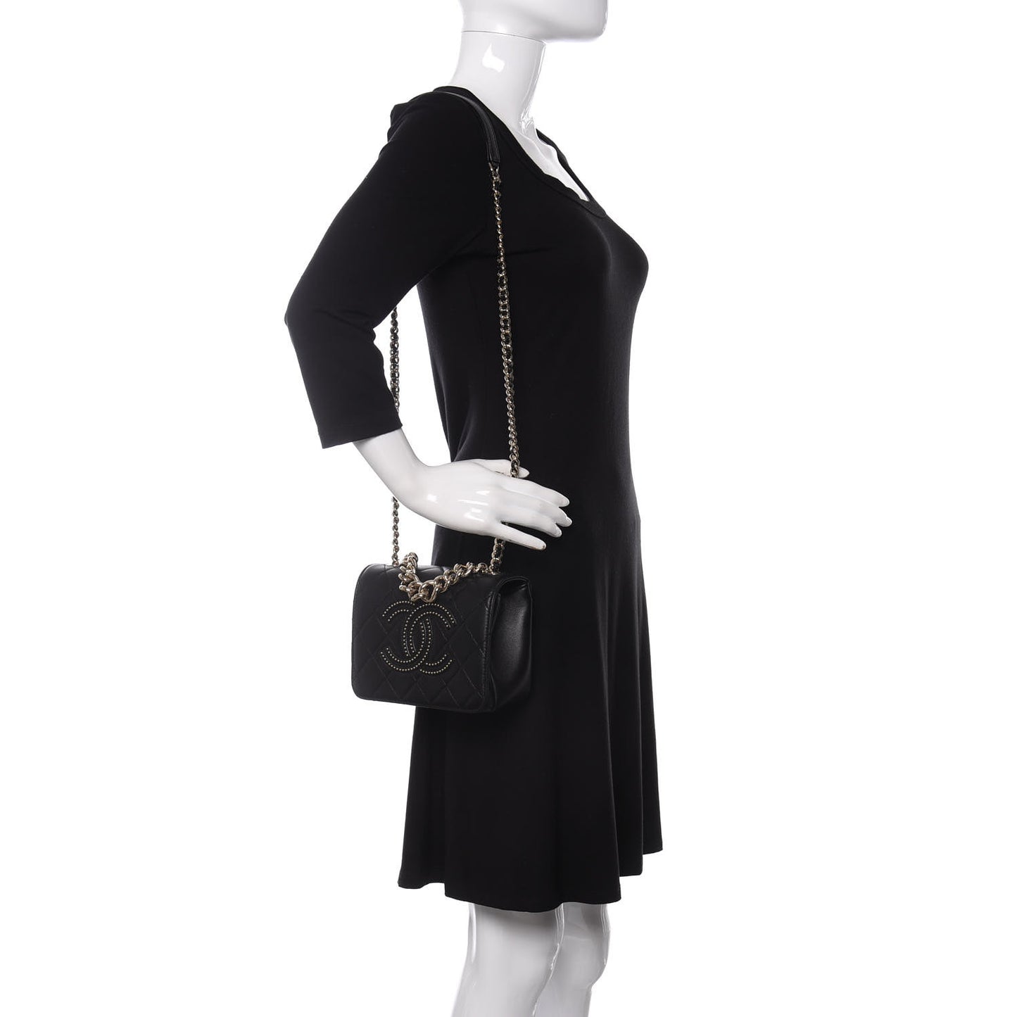 Lambskin Quilted Studded CC Flap Black