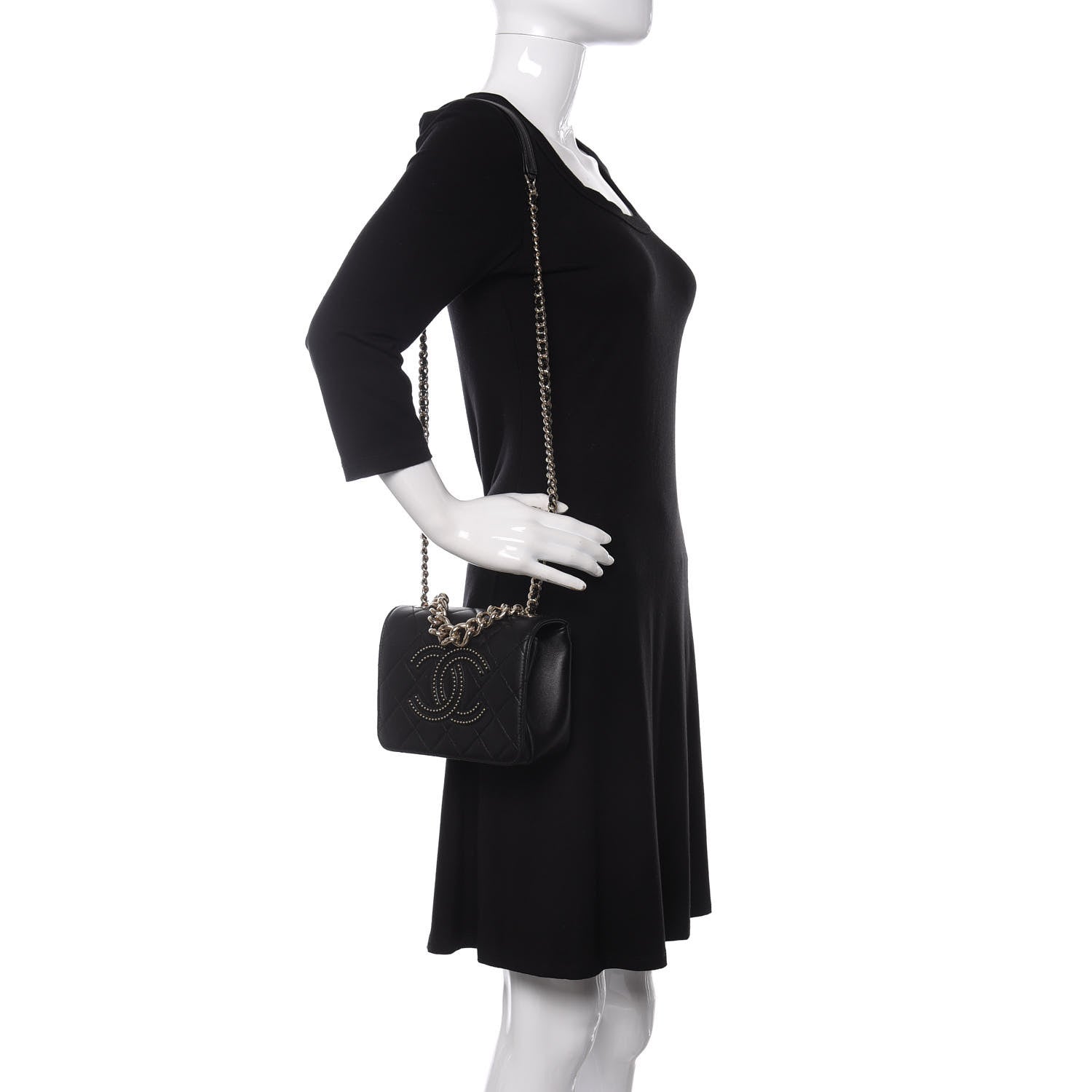 Chanel Lambskin Quilted Studded CC Flap Black 2 of 10