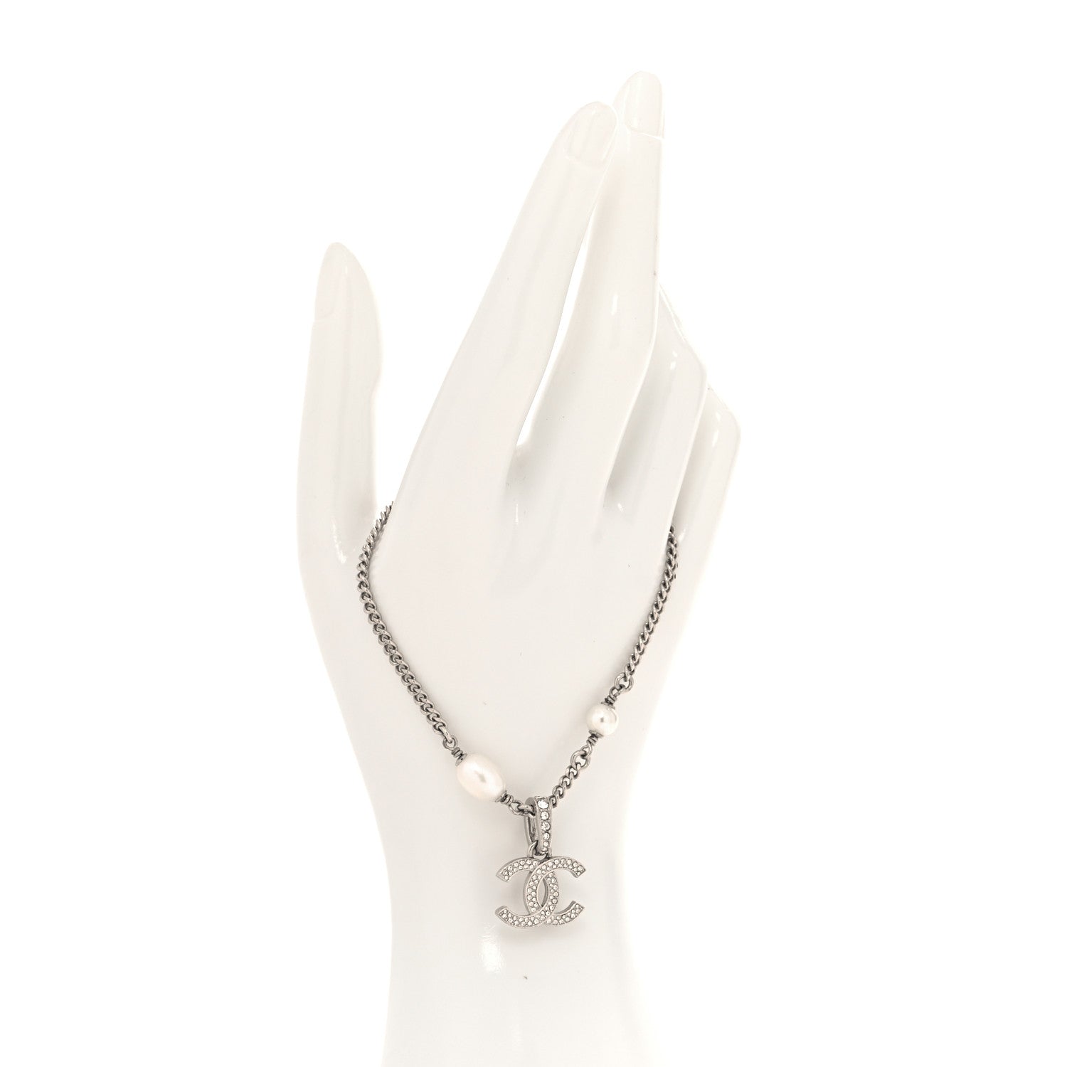Chanel Pearl Crystal Palais Garnier CC Bracelet Silver Pearly White 2 of 6