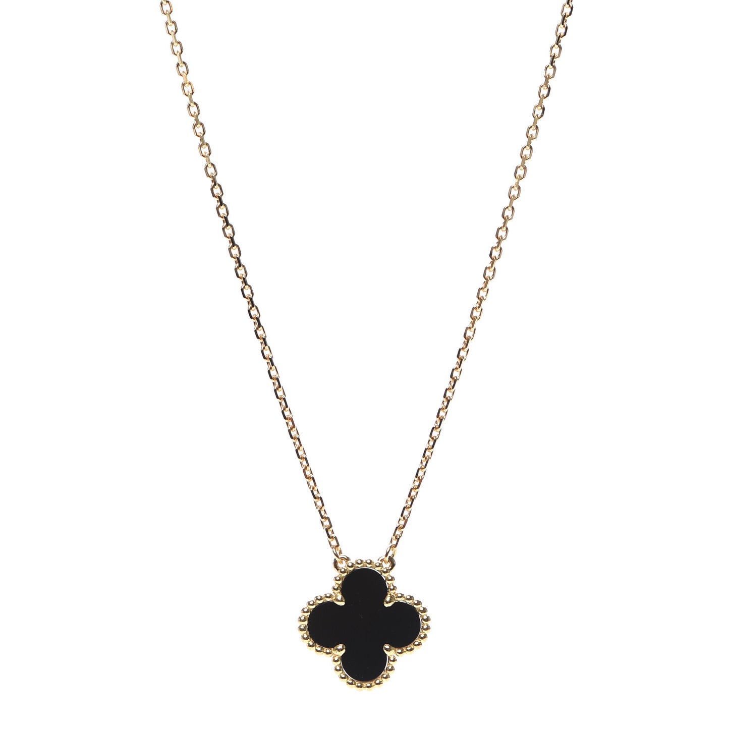 18K Yellow Gold Black Onyx Vintage Alhambra Pendant Necklace