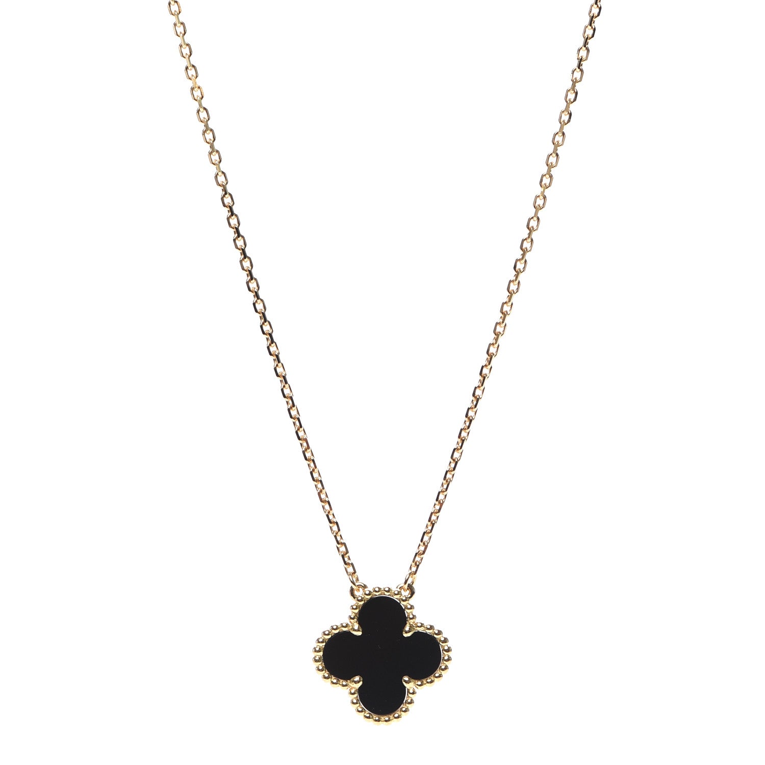 Van Cleef & Arpels 18K Yellow Gold Black Onyx Vintage Alhambra Pendant Necklace 1 of 5
