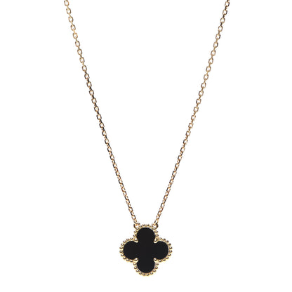 Van Cleef & Arpels 18K Yellow Gold Black Onyx Vintage Alhambra Pendant Necklace 1 of 5