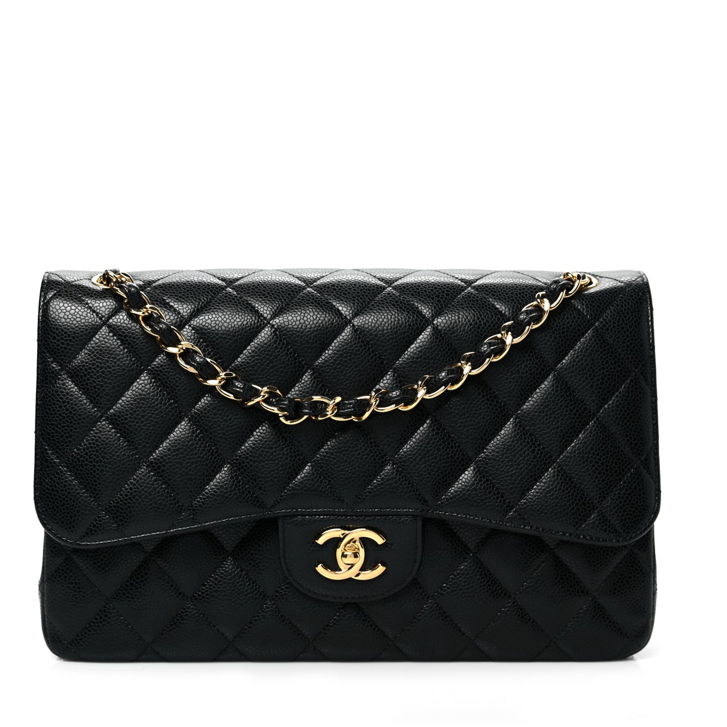 Caviar Quilted Jumbo Double Flap Black