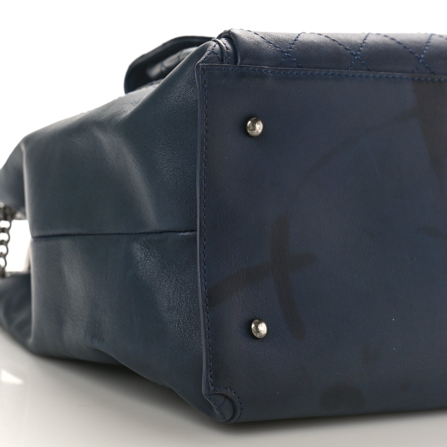 Calfskin Stitched Large Urban Luxury Drawstring Backpack Navy Blue