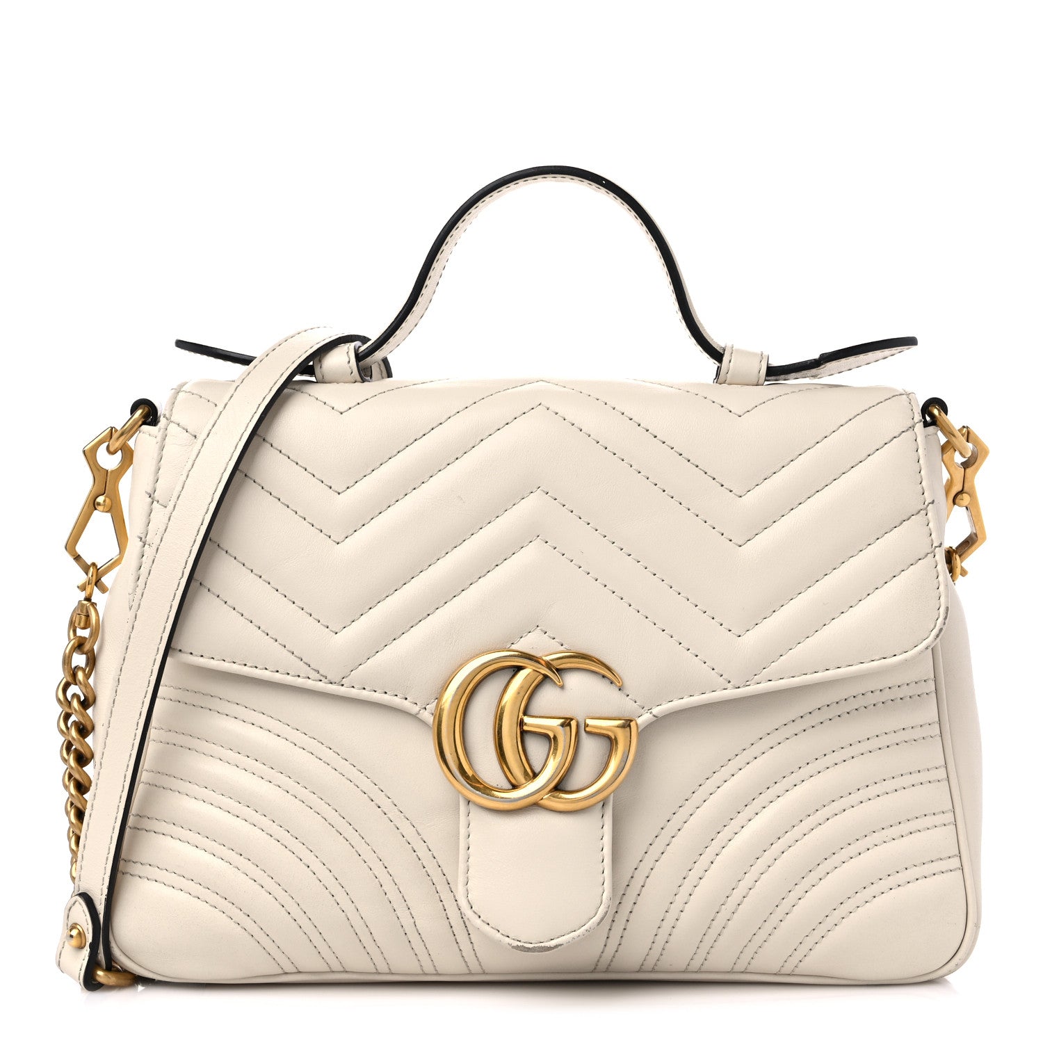 Gucci Calfskin Matelasse Small GG Marmont Top Handle Shoulder Bag White 1 of 18
