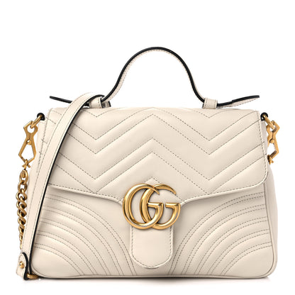 Gucci Calfskin Matelasse Small GG Marmont Top Handle Shoulder Bag White 1 of 18