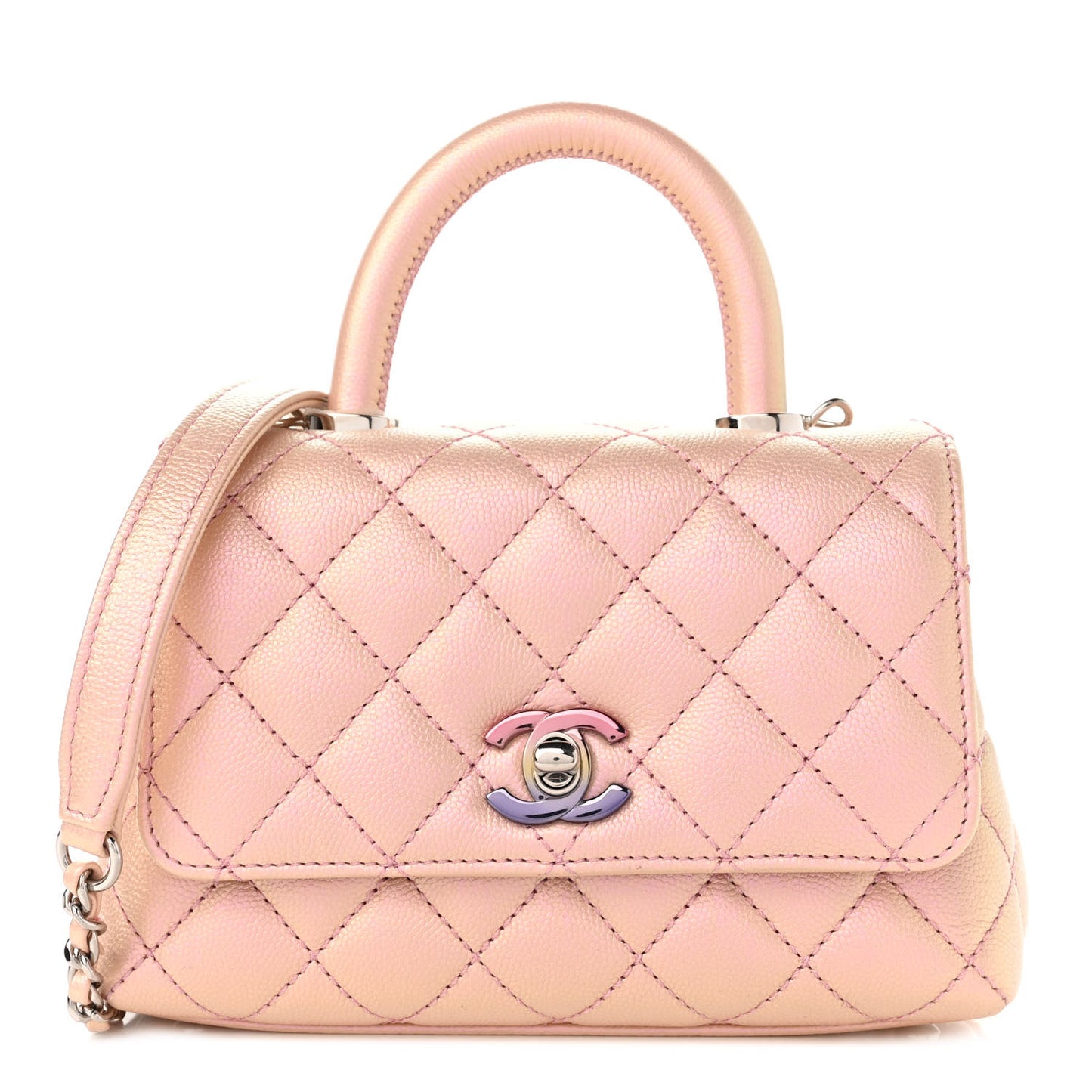 Iridescent Caviar Quilted Extra Mini Coco Handle Flap Light Pink