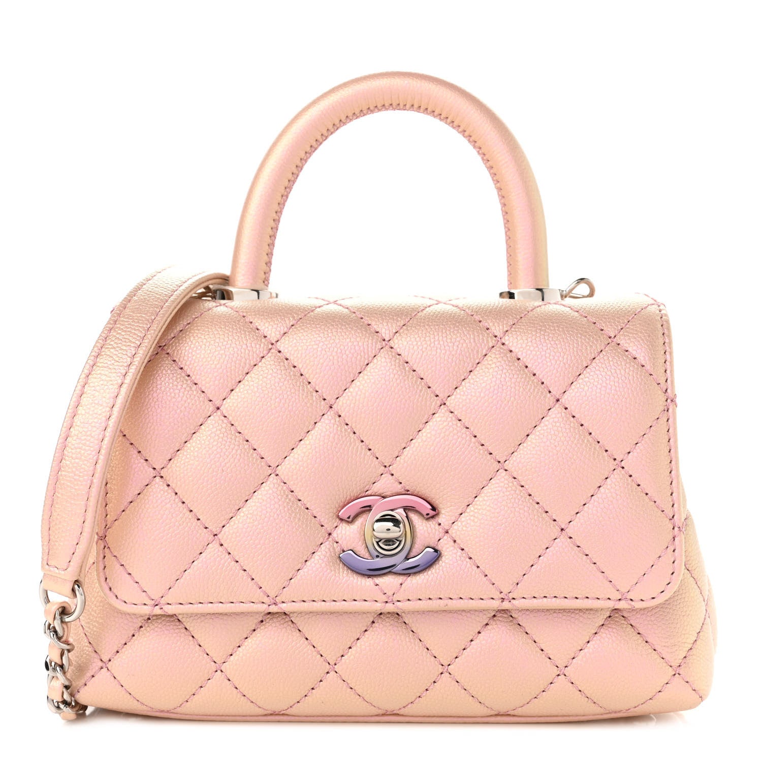 Chanel Iridescent Caviar Quilted Extra Mini Coco Handle Flap Light Pink 1 of 11