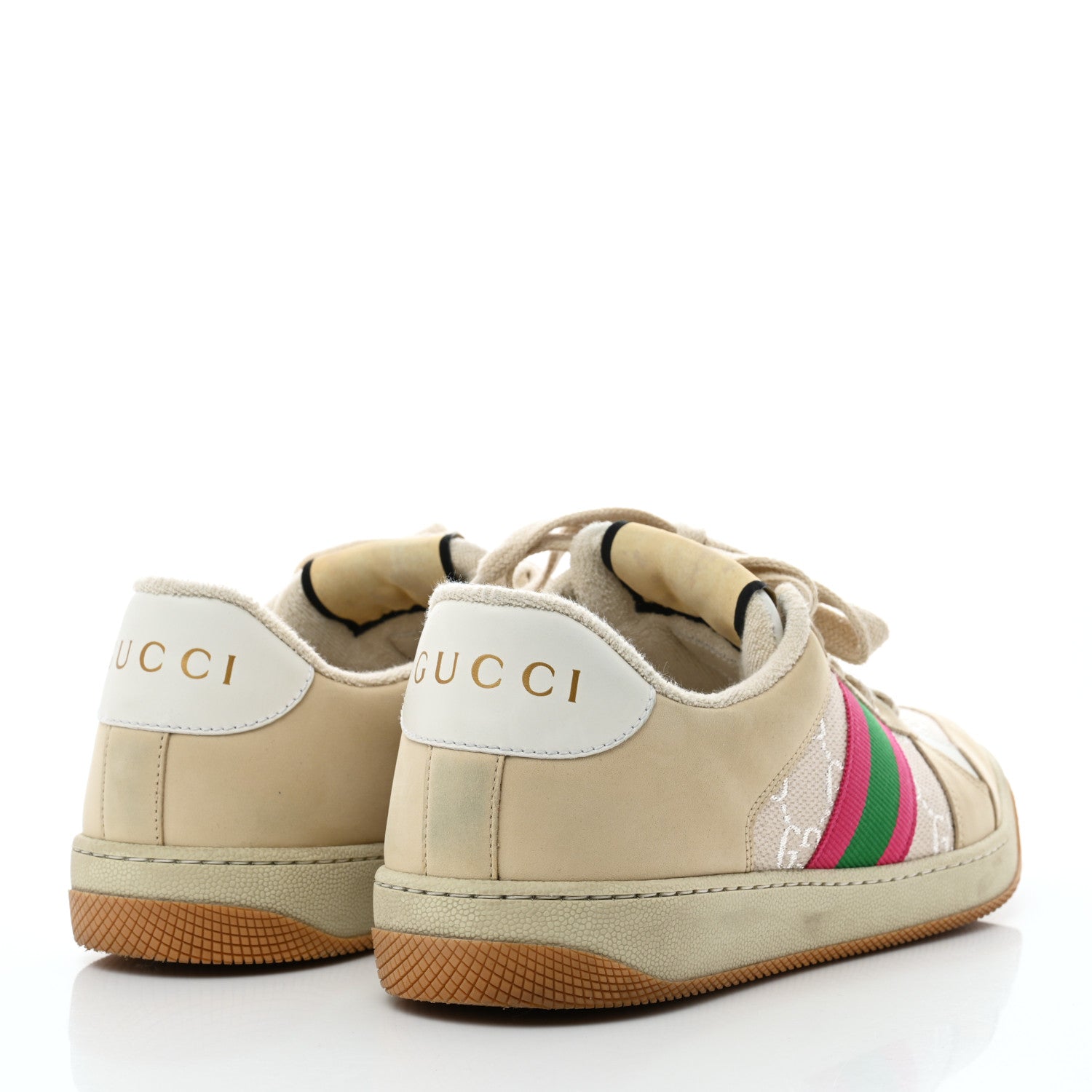 Gucci Lame GG Monogram Nubuck Web Screener Sneakers 41 Gardenia Silver Dusty Milk White 4 of 7