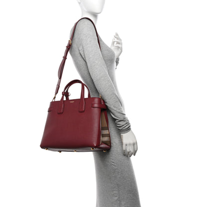 Burberry Grainy Calfskin House Check Medium Banner Tote Crimson 2 of 10