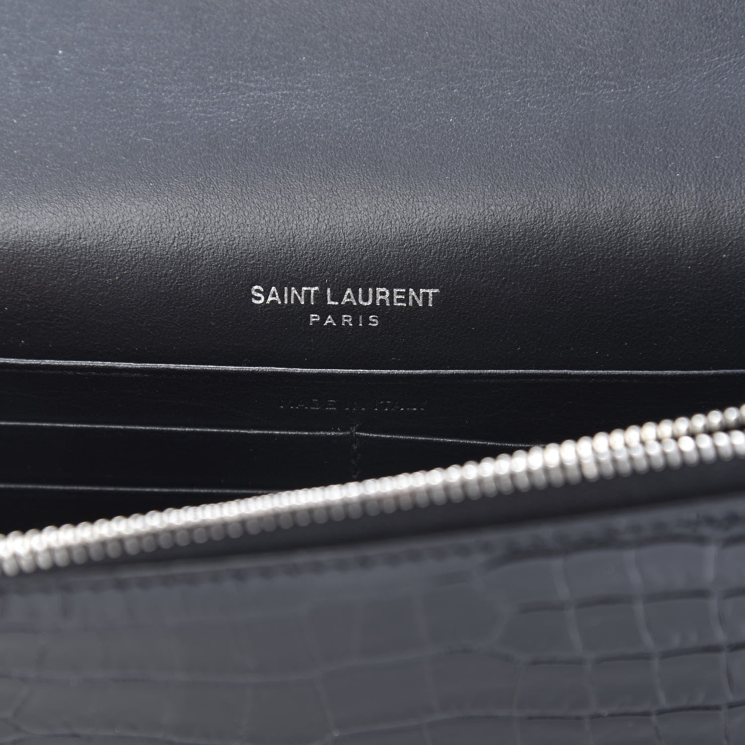 Saint Laurent Calfskin Crocodile Embossed Kate Monogram Tassel Chain Wallet Black 7 of 12