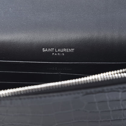 Saint Laurent Calfskin Crocodile Embossed Kate Monogram Tassel Chain Wallet Black 7 of 12