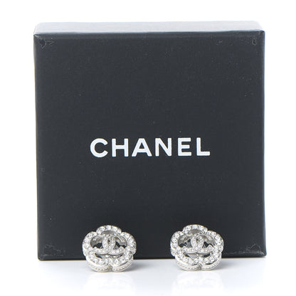 Chanel Crystal Coco Flapper Camellia CC Stud Earrings Silver 5 of 5