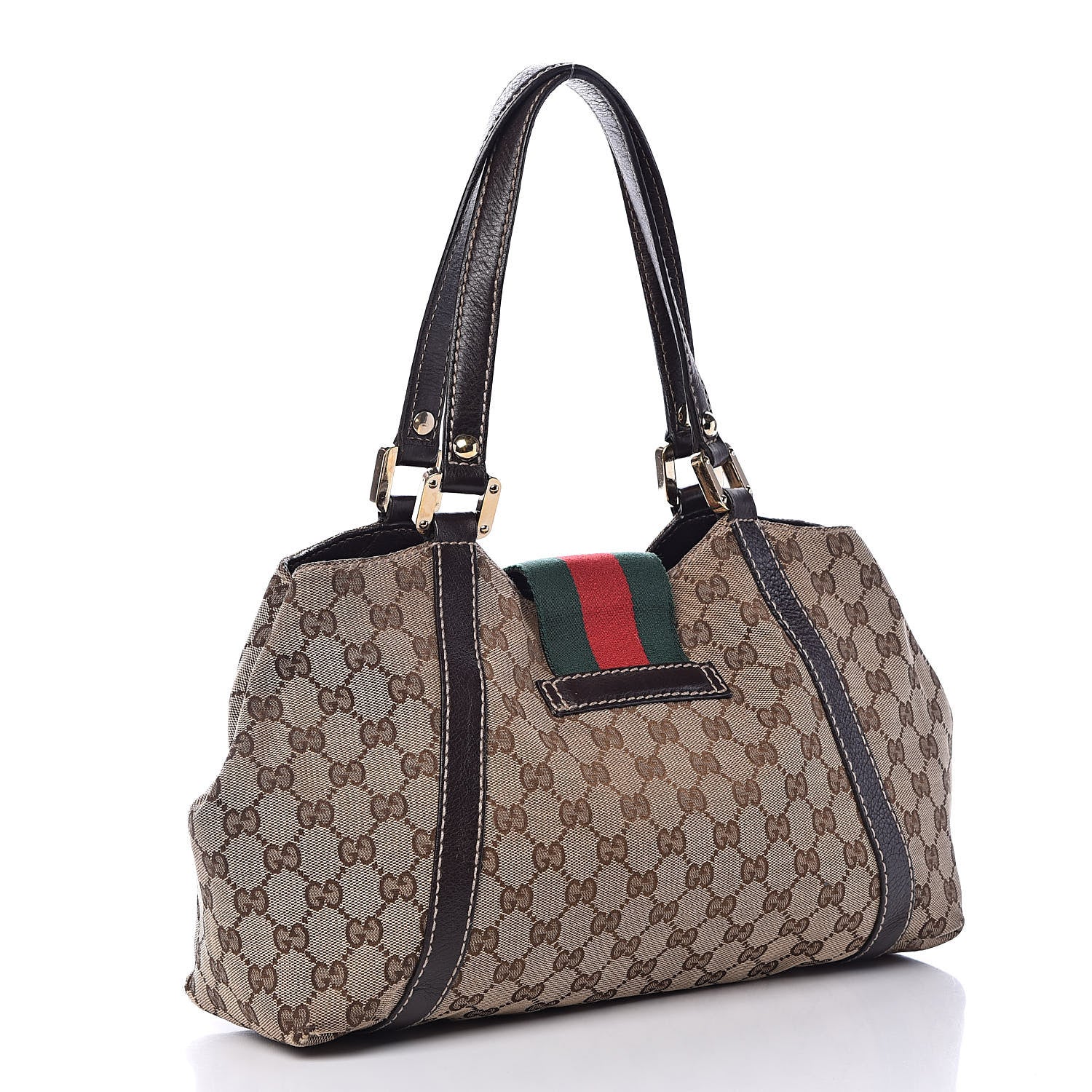 Gucci Monogram Medium New Ladies Web Tote Dark Brown 3 of 13