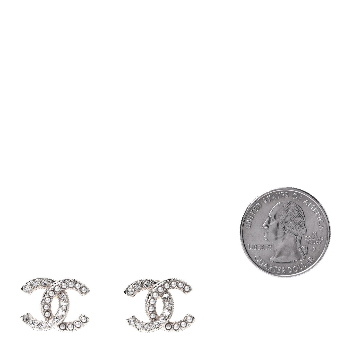 Crystal Pearl CC Earrings Silver