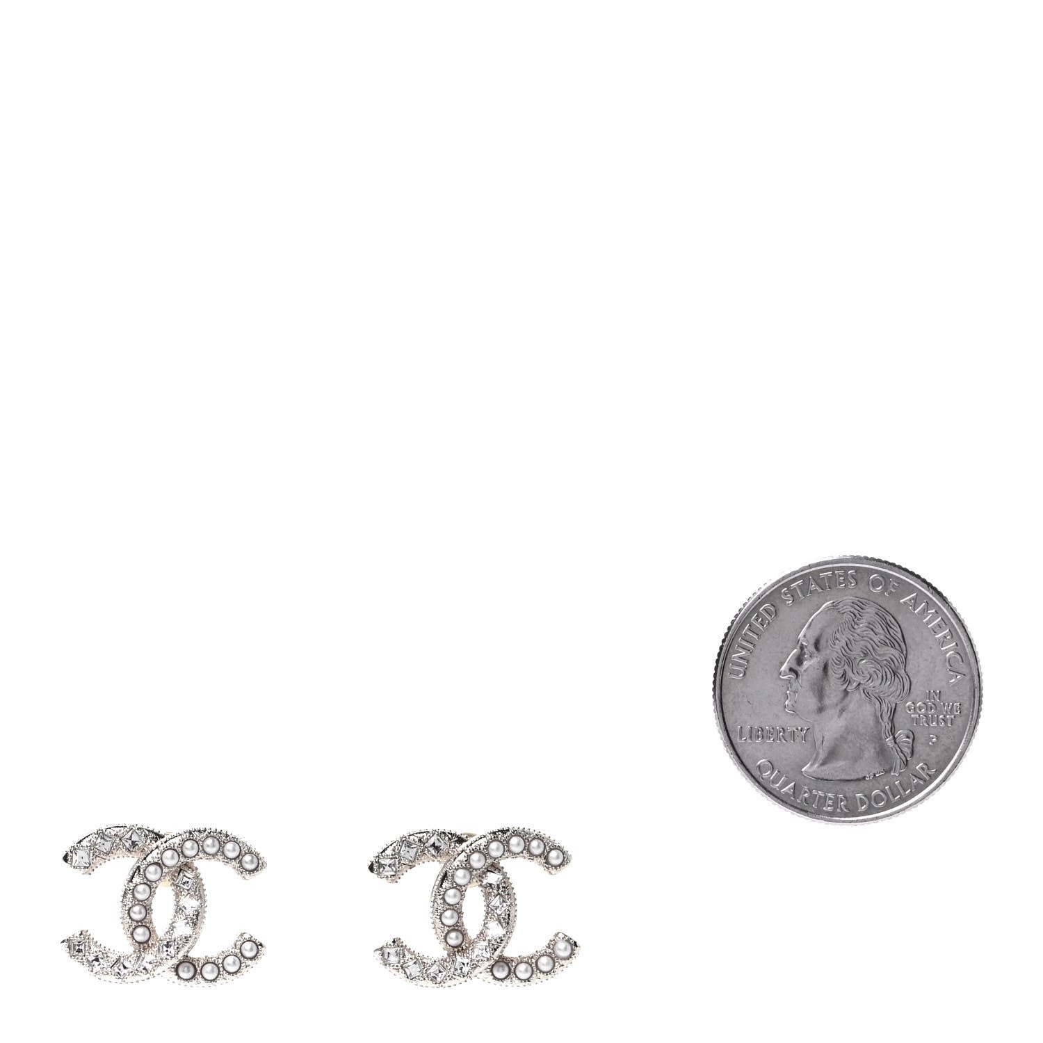 Chanel Crystal Pearl CC Earrings Silver 2 of 4