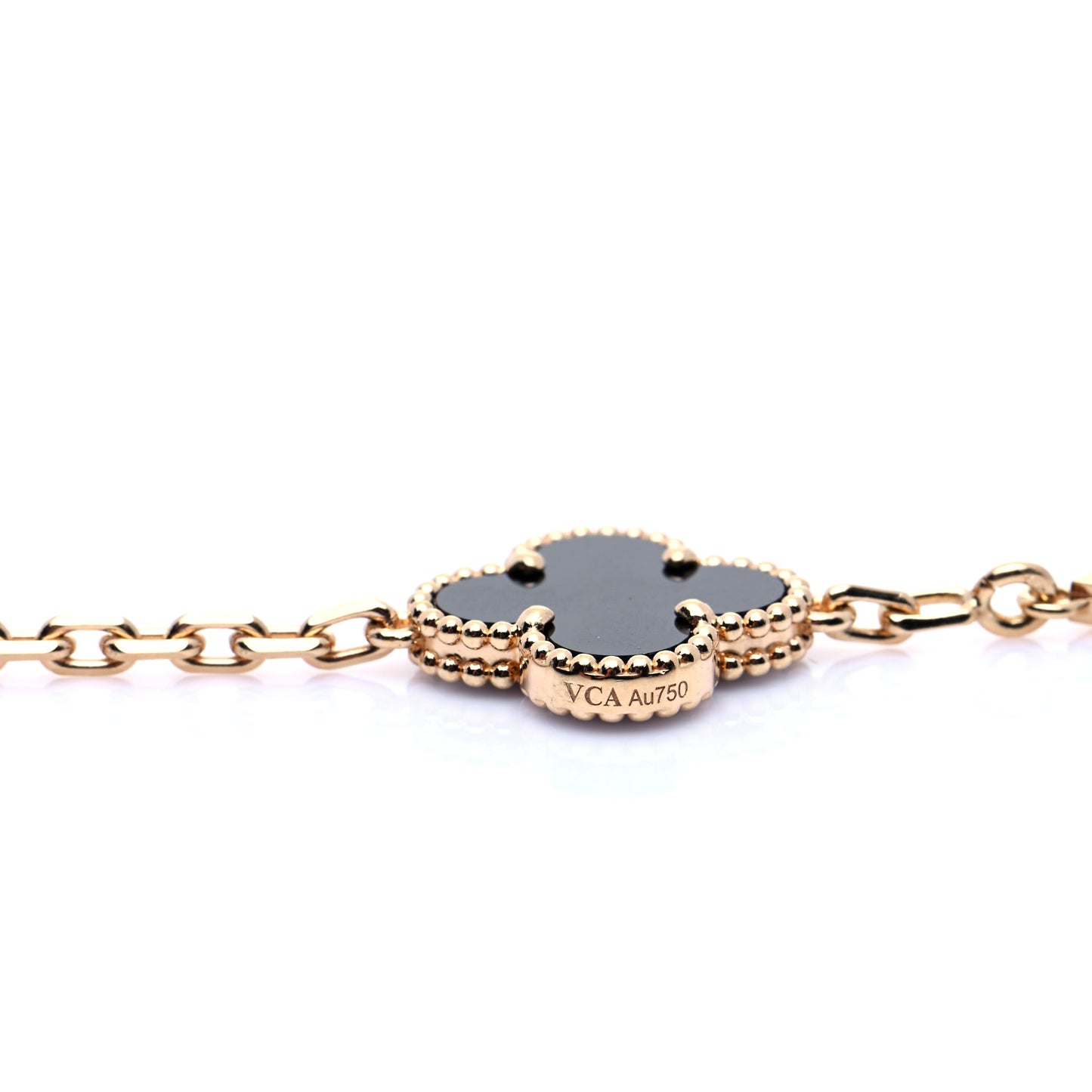 18K Yellow Gold Black Onyx 5 Motifs Vintage Alhambra Bracelet
