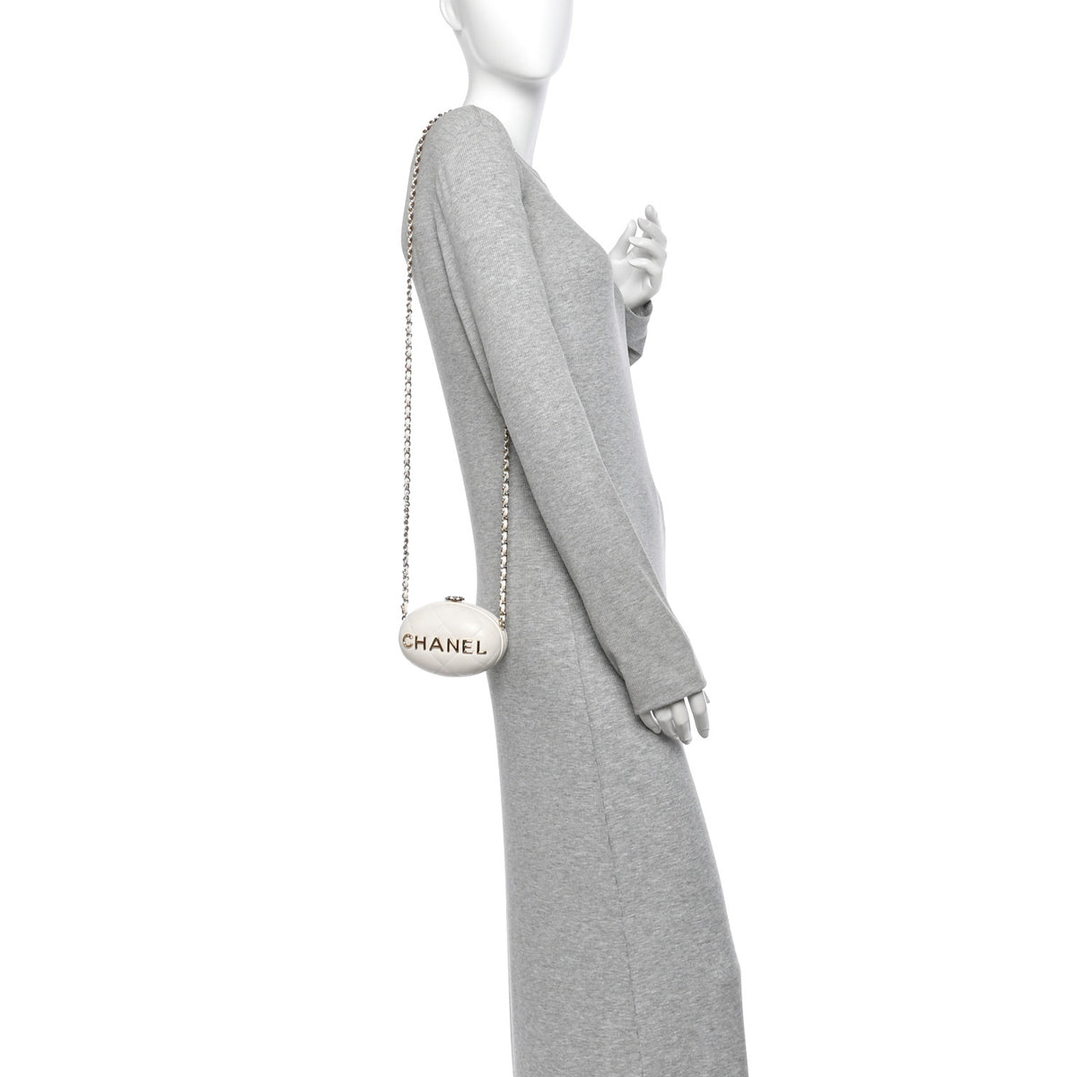 Chanel Lambskin Quilted Oval Minaudiere Chain Clutch White 2 of 13