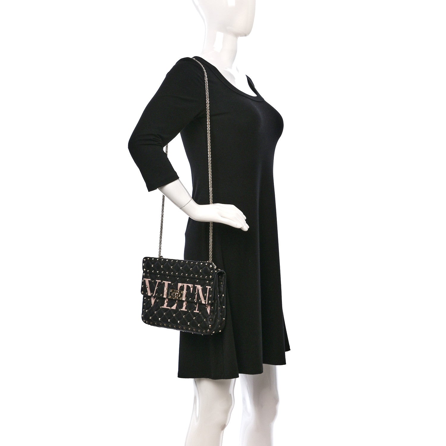 Valentino Garavani Lambskin VLTN Print Medium Rockstud Spike Shoulder Bag Black 2 of 12