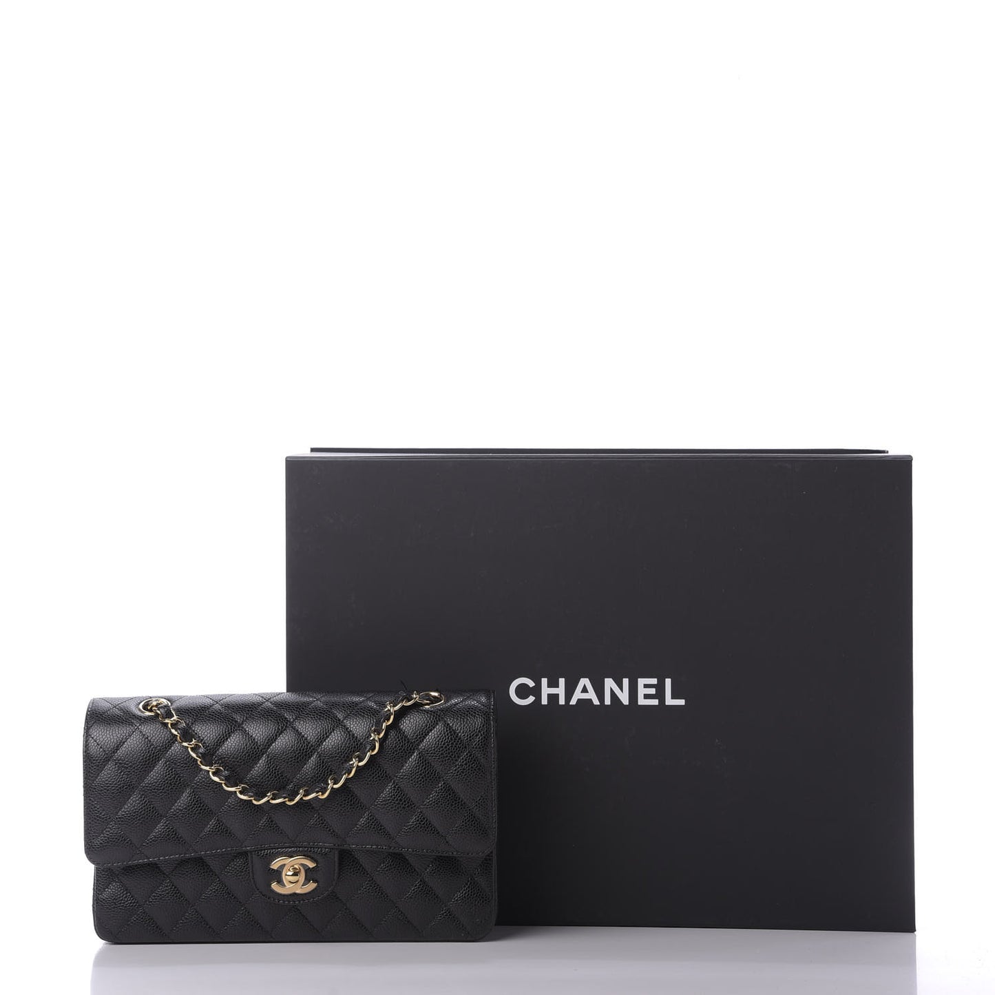 Caviar Quilted Medium Double Flap Black