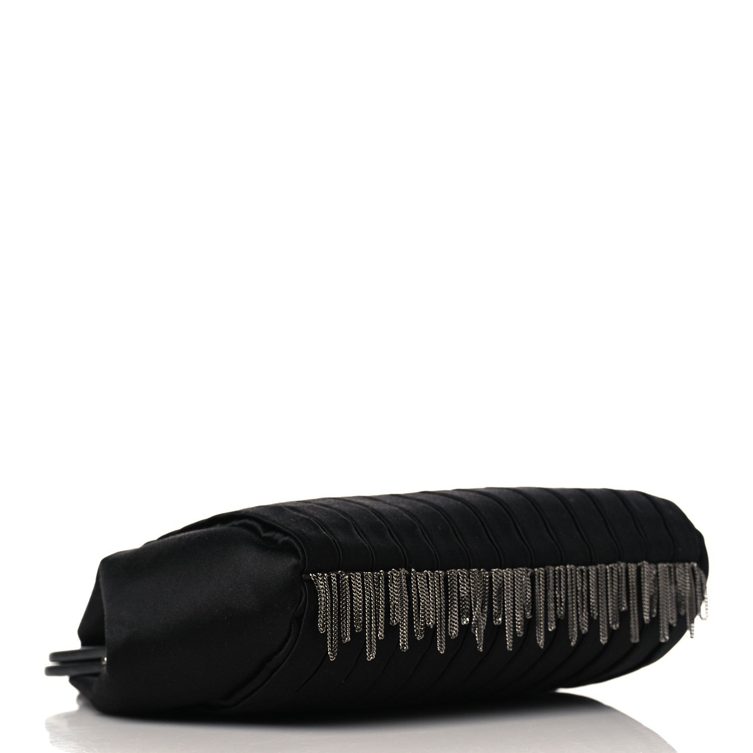 Chanel Satin Vertical Pleats Chain Fringe Evening Bag Black 4 of 9