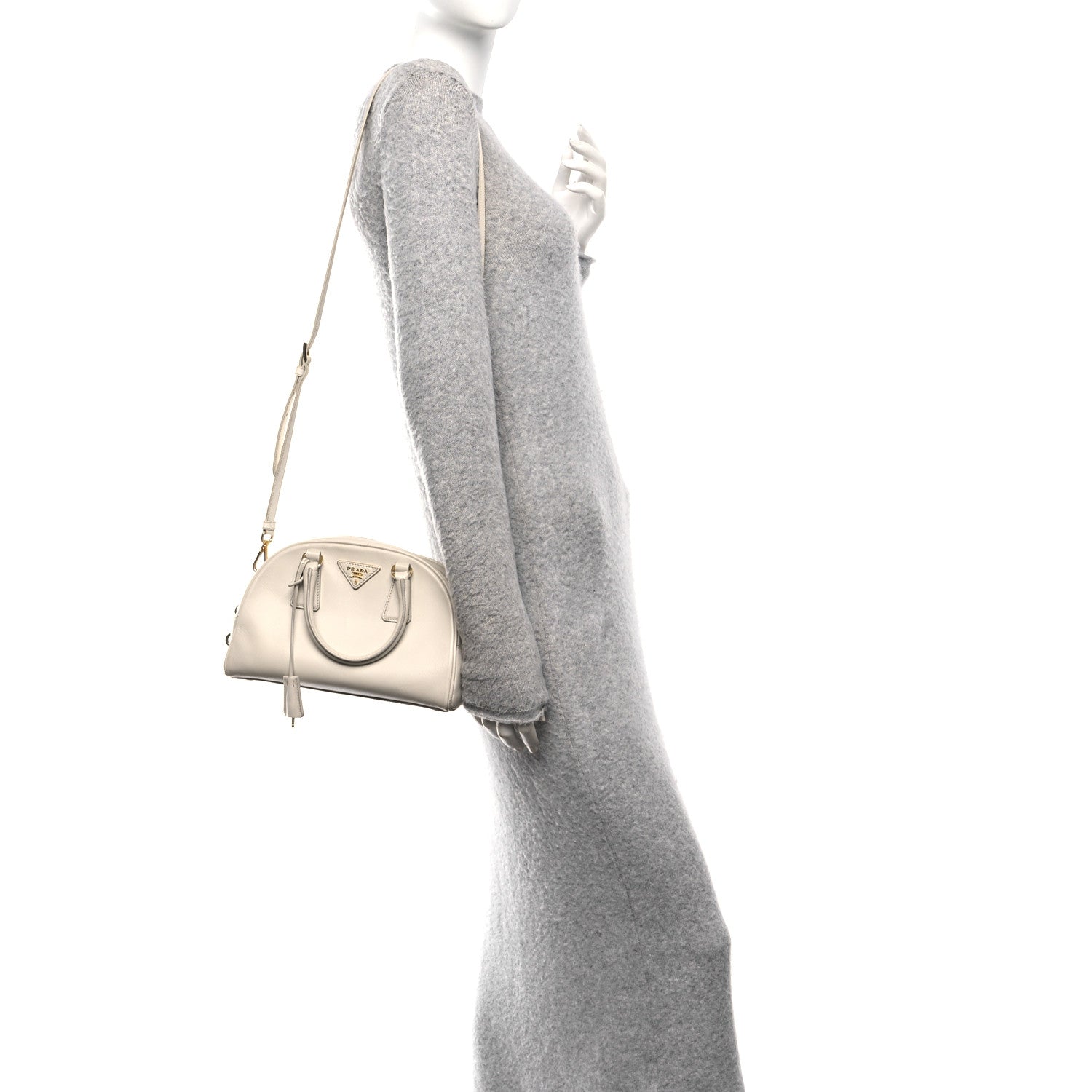 Prada Saffiano Bowling Bag White 2 of 13