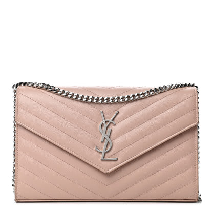 Saint Laurent Grain De Poudre Matelasse Chevron Monogram Chain Wallet Pale Pink 1 of 5