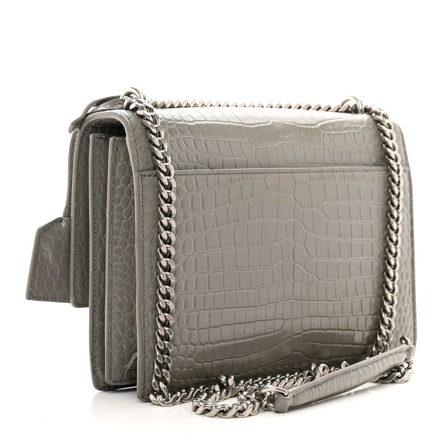 Calfskin Crocodile Embossed Medium Monogram Sunset Fog