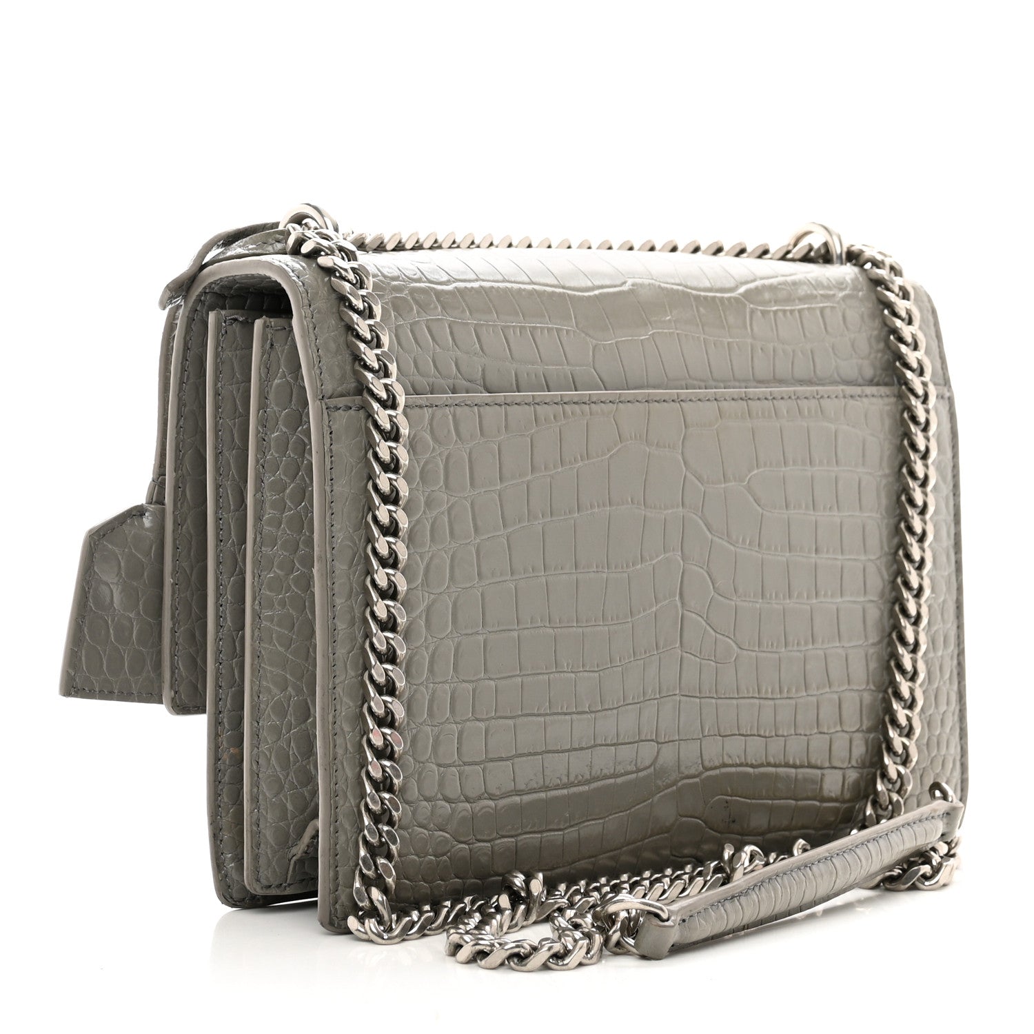 Saint Laurent Calfskin Crocodile Embossed Medium Monogram Sunset Fog 3 of 12
