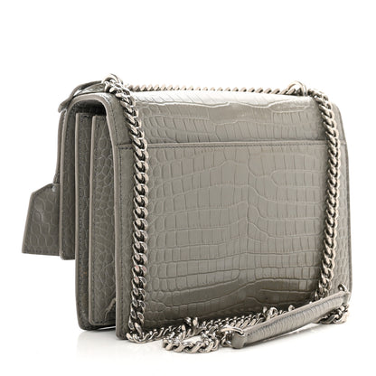 Saint Laurent Calfskin Crocodile Embossed Medium Monogram Sunset Fog 3 of 12