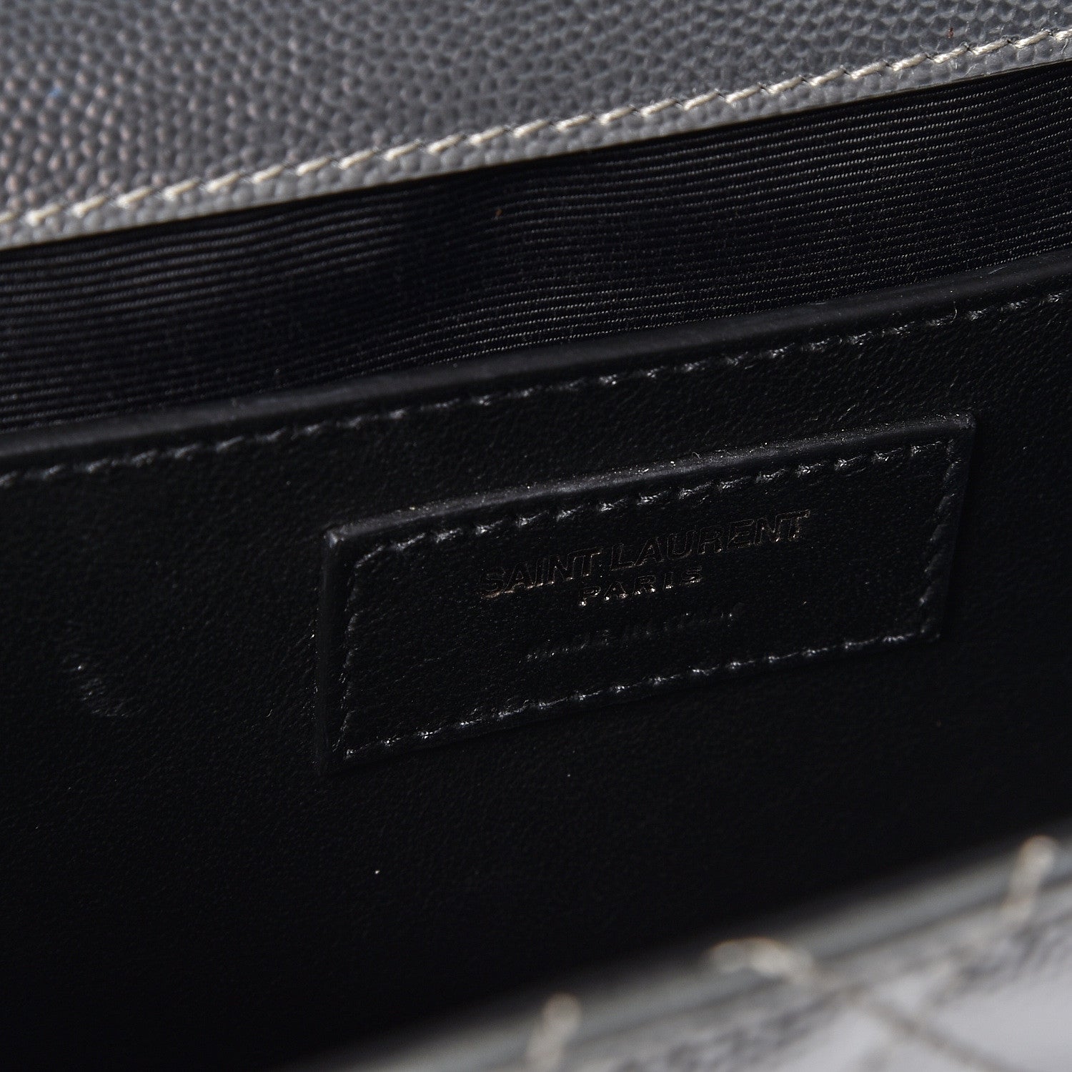 Saint Laurent Metallic Grain De Poudre Textured Mixed Matelasse Triquilt Medium Monogram Satchel Silver 7 of 9