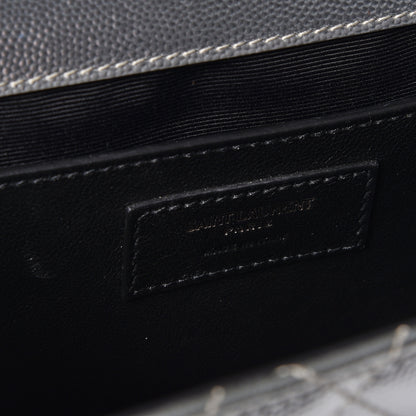 Saint Laurent Metallic Grain De Poudre Textured Mixed Matelasse Triquilt Medium Monogram Satchel Silver 7 of 9