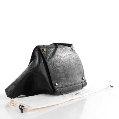 Celine Crocodile Embossed Calfskin Medium Phantom Luggage Black 4 of 9